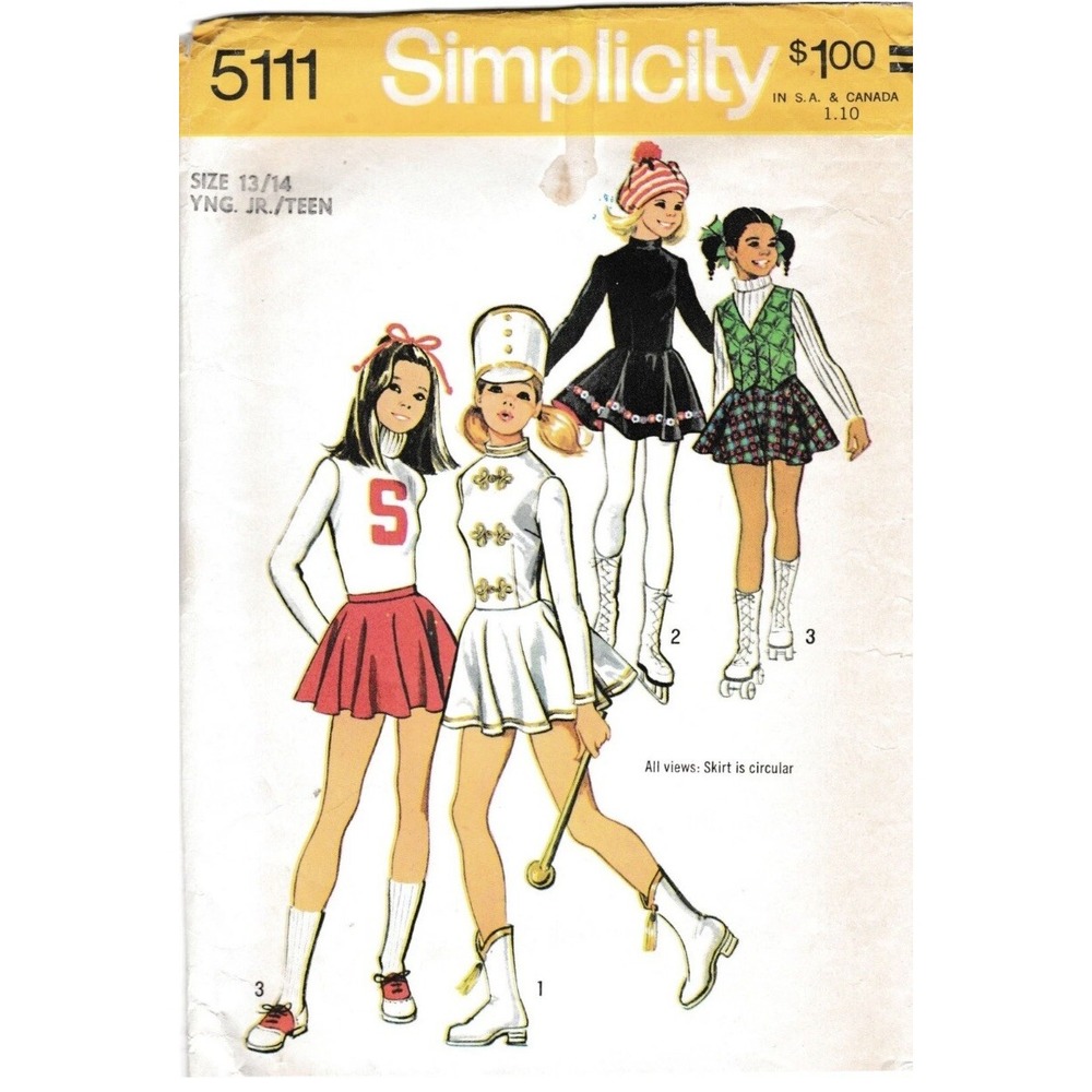 Vintage Simplicity 5111 Sewing Pattern 1972 Cheerleader Majorette Teen 13/14